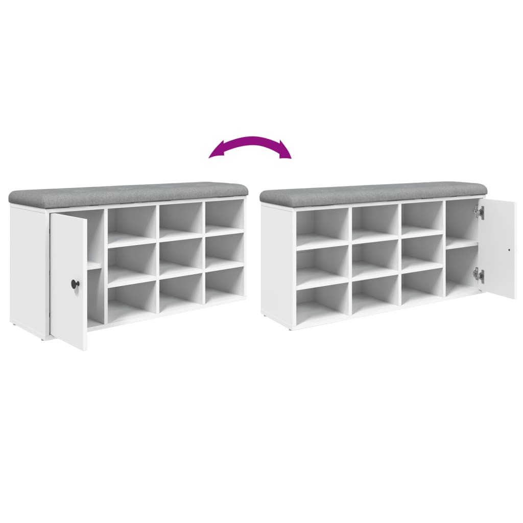 Panca Porta Scarpe Bianca 102x32x50 cm in Legno Multistrato - homemem39