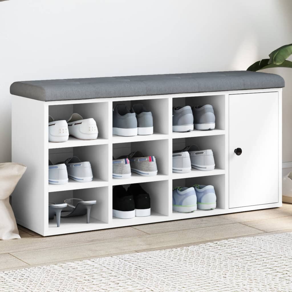 Panca Porta Scarpe Bianca 102x32x50 cm in Legno Multistrato - homemem39