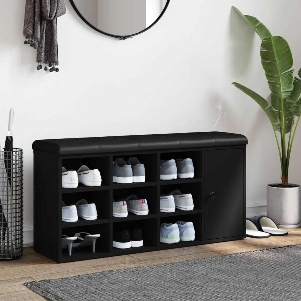 Panca Porta Scarpe Nera 102x32x50 cm in Legno Multistrato - homemem39