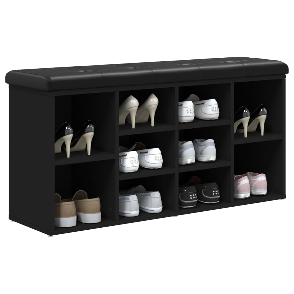 Panca Porta Scarpe Nera 102x32x50 cm in Legno Multistrato | homemem39