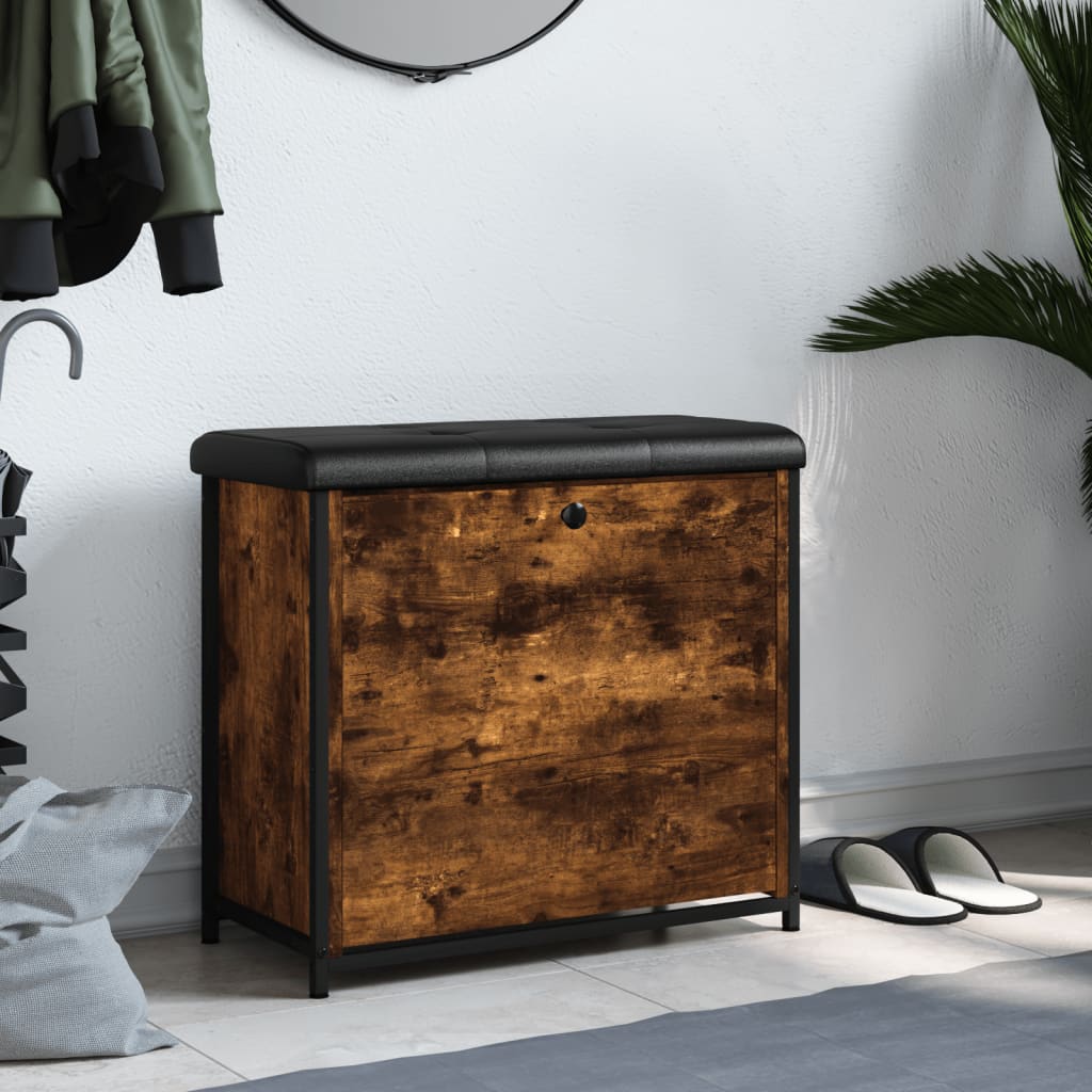 Panca Portascarpe Cassetto Ribaltabile Rovere Fumo 62x32x56cm - homemem39