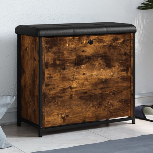 Panca Portascarpe Cassetto Ribaltabile Rovere Fumo 62x32x56cm - homemem39