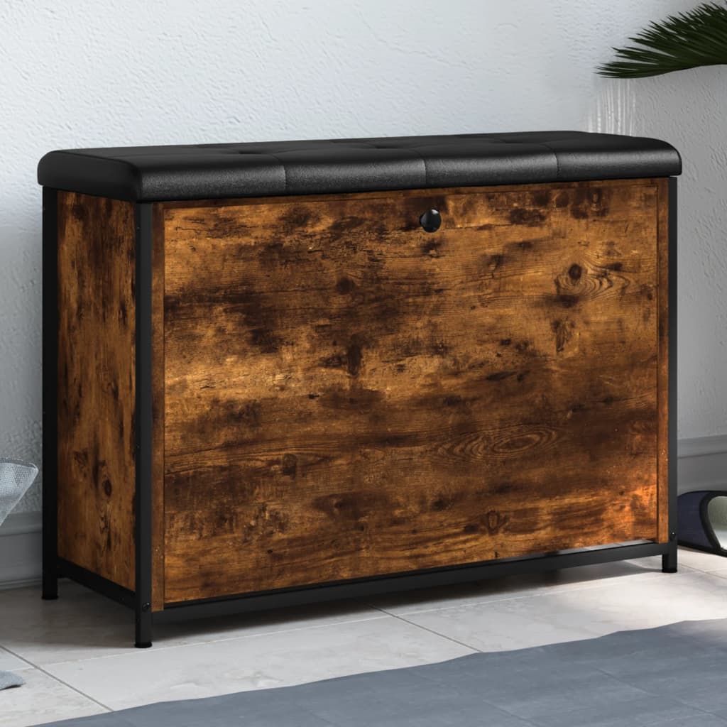 Panca Portascarpe Cassetto Ribaltabile Rovere Fumo 82x32x56cm - homemem39