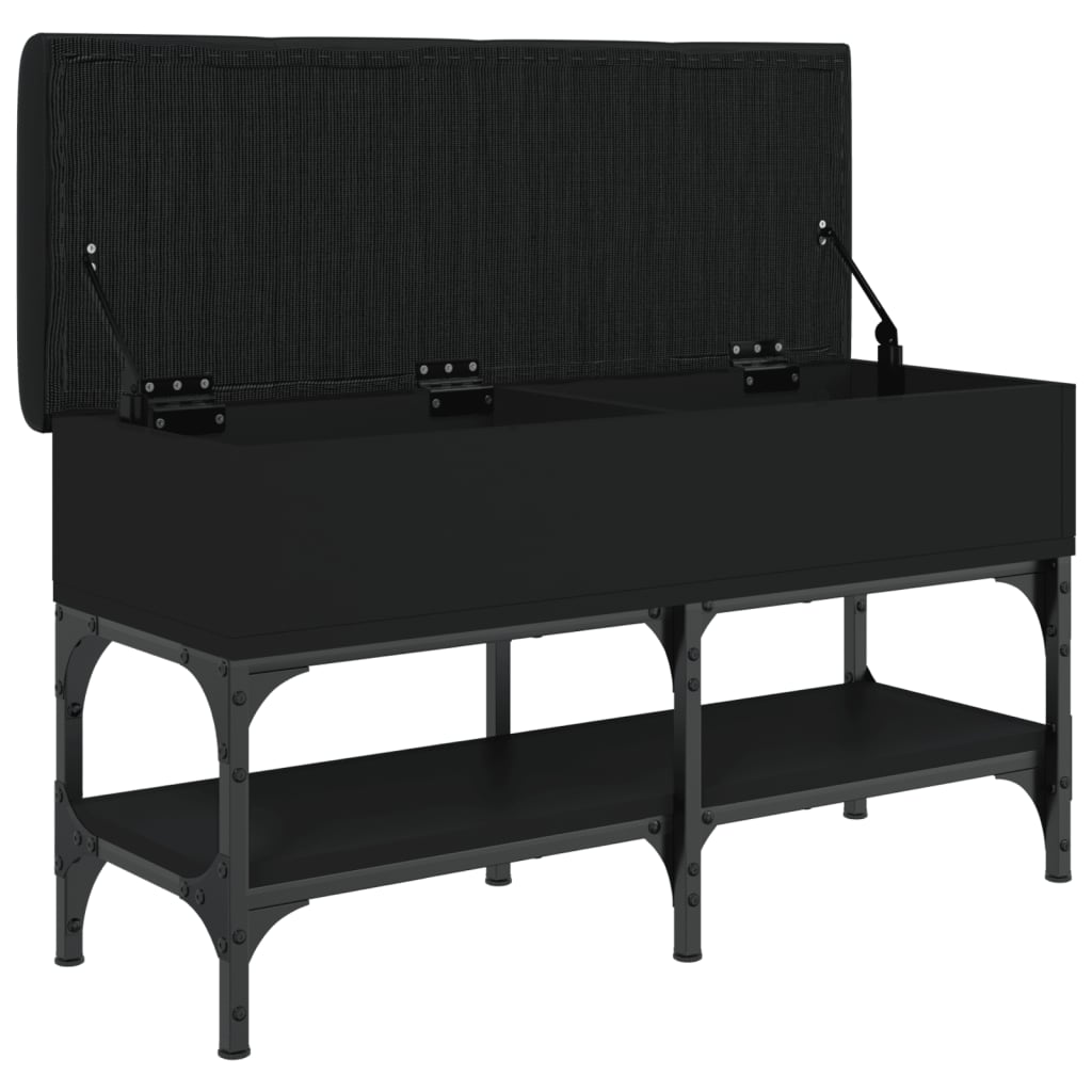 Panca Portaoggetti Nera 82x32x45 cm in Legno Multistrato - homemem39