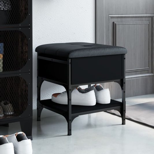 Panca Porta Scarpe Nera 42x42x45 cm in Legno Multistrato - homemem39