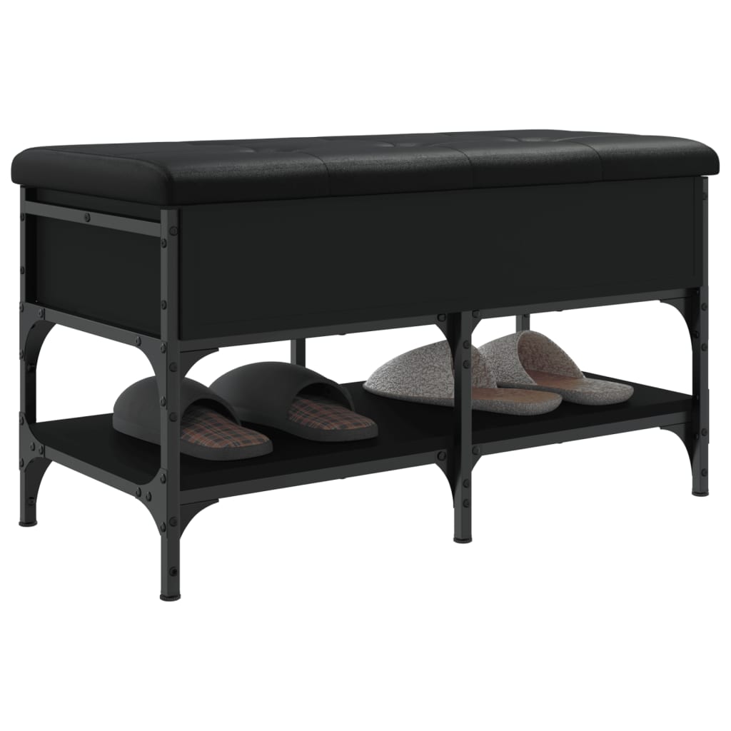 Panca Porta Scarpe Nera 82x42x45 cm in Legno Multistrato - homemem39