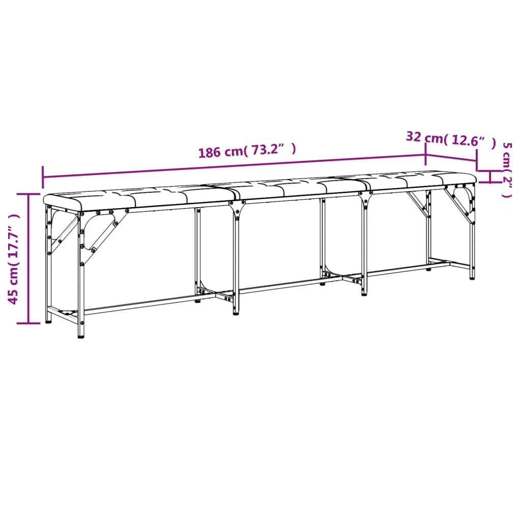 Panca da Pranzo Grigio Scuro 186x32x45 cm in Acciaio e Tessuto