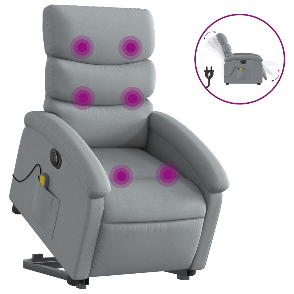 Poltrona Alzapersona Massaggi Elettrica Grigio Chiaro Tessuto - homemem39
