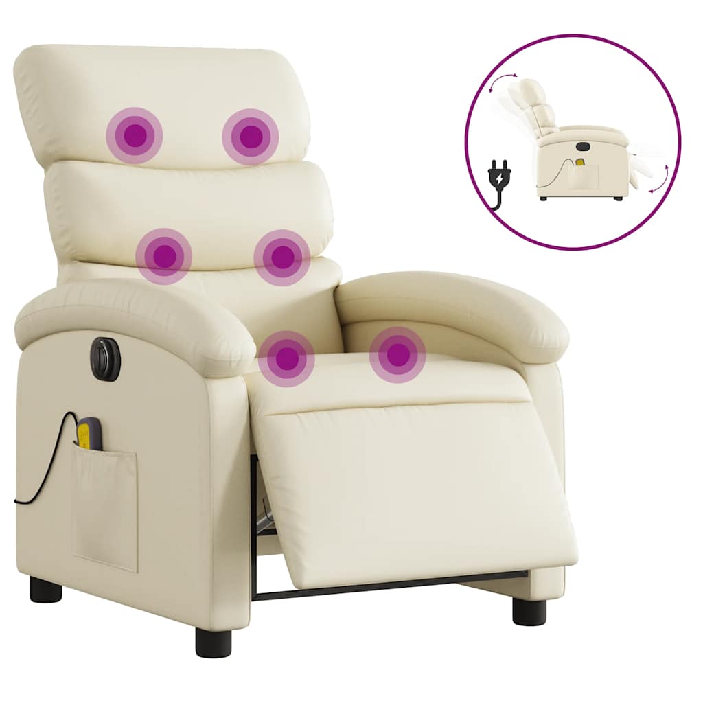 Poltrona Massaggiante Elettrica Reclinabile Crema Similpelle | homemem39