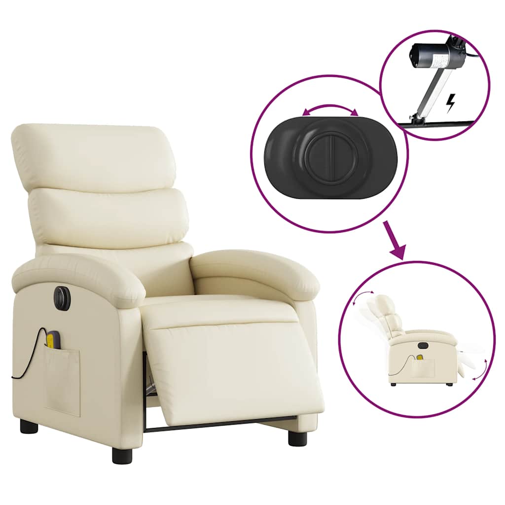 Poltrona Massaggiante Elettrica Reclinabile Crema Similpelle | homemem39