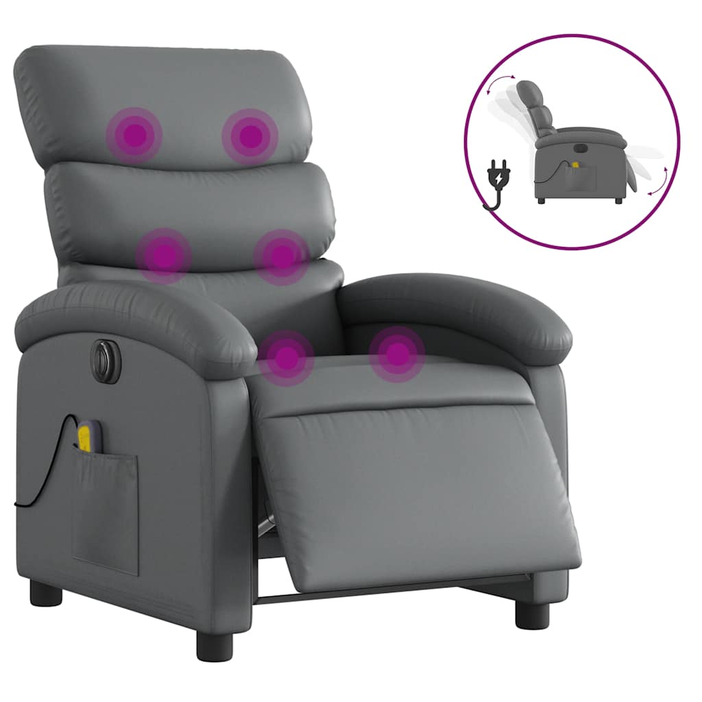 Poltrona Massaggiante Elettrica Reclinabile Grigio Similpelle | homemem39