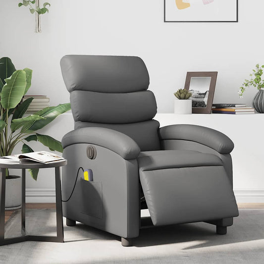 Poltrona Massaggiante Elettrica Reclinabile Grigio Similpelle | homemem39