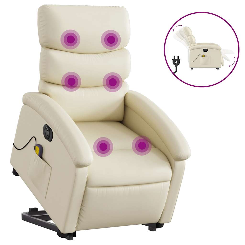 Poltrona Alzapersona Elettrica Reclinabile Crema in Similpelle | homemem39