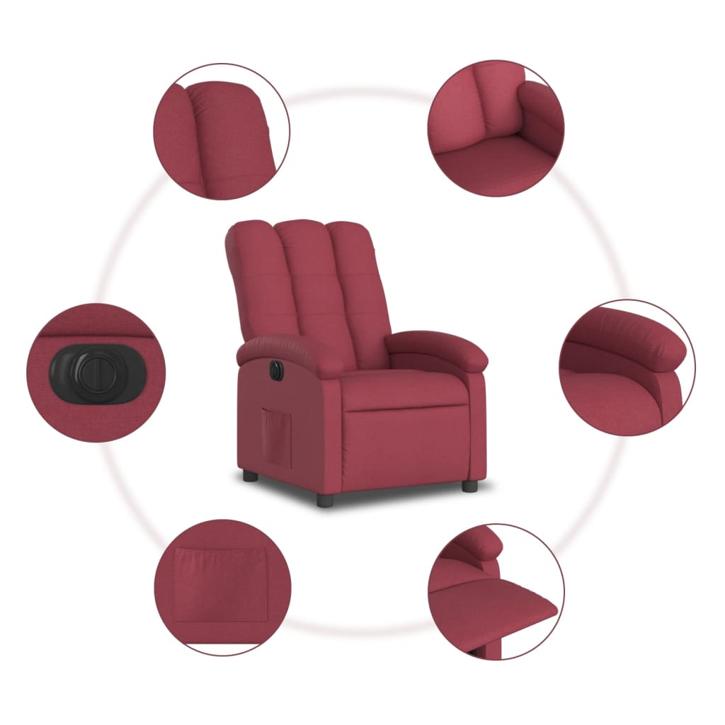 Poltrona Elettrica Reclinabile Rosso Vino in Tessuto | homemem39