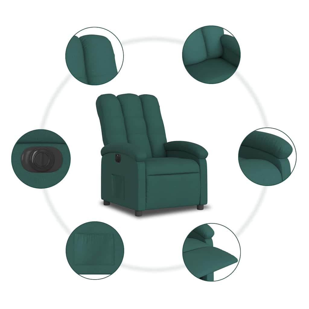 Poltrona Elettrica Reclinabile Verde Scuro in Tessuto | homemem39