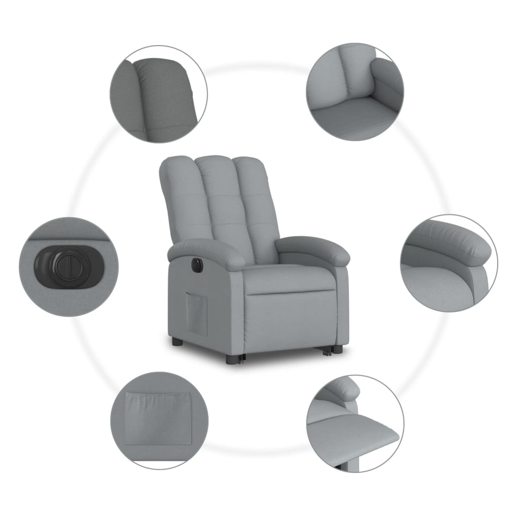Poltrona Reclinante Alzapersona Elettrica Grigio Chiaro Tessuto - homemem39