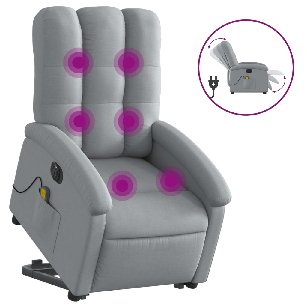 Poltrona Alzapersona Massaggi Elettrica Grigio Chiaro Tessuto | homemem39