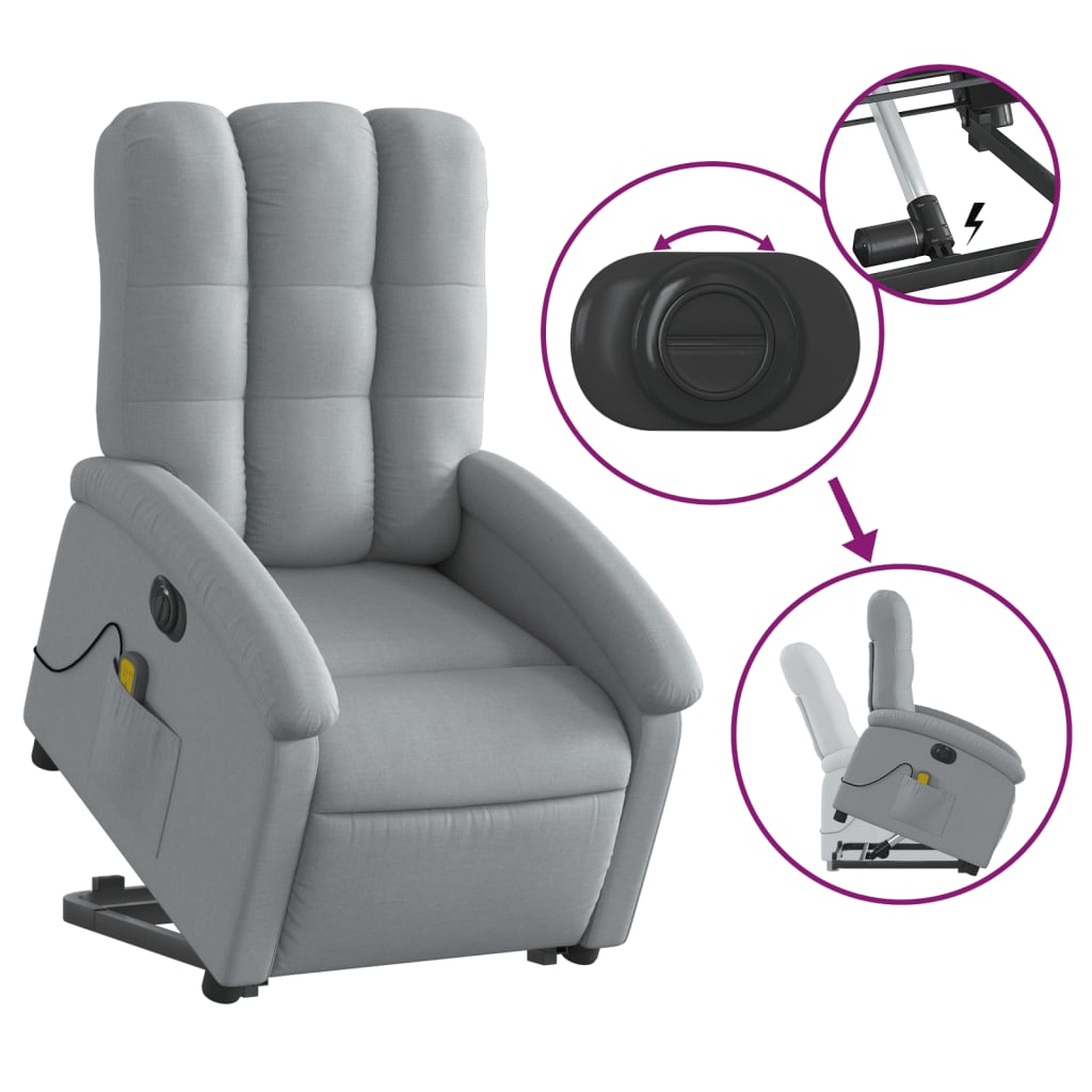 Poltrona Alzapersona Massaggi Elettrica Grigio Chiaro Tessuto | homemem39