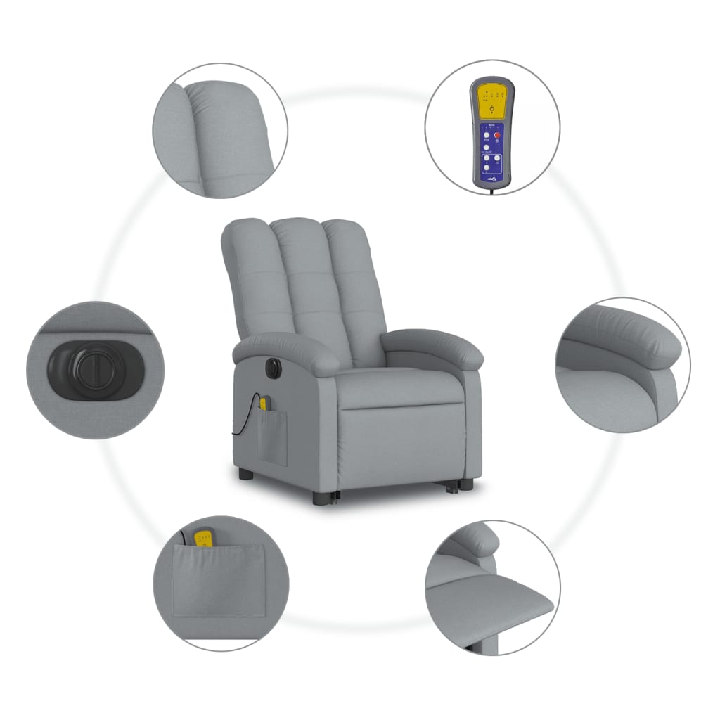 Poltrona Alzapersona Massaggi Elettrica Grigio Chiaro Tessuto | homemem39