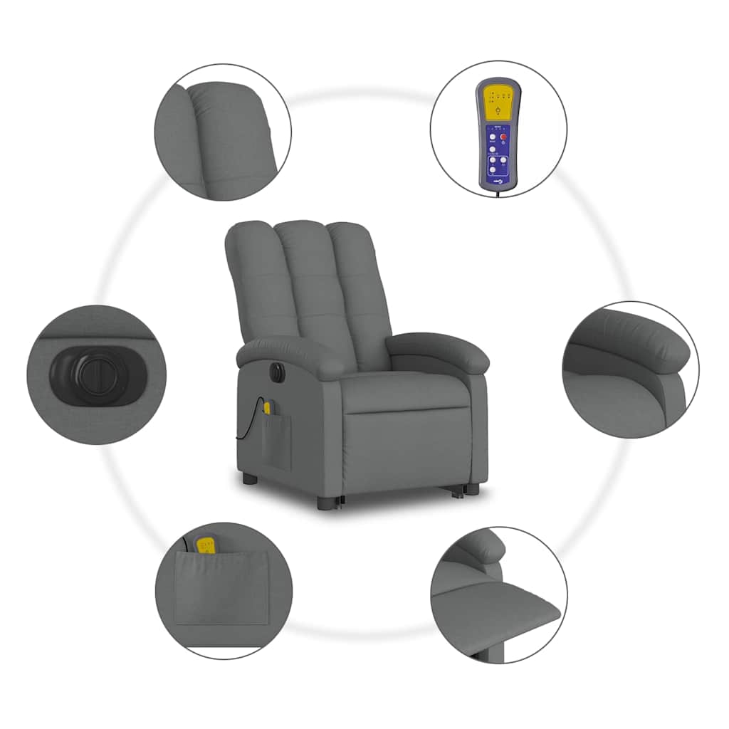 Poltrona Alzapersona Massaggi Elettrica Grigio Scuro Tessuto | homemem39