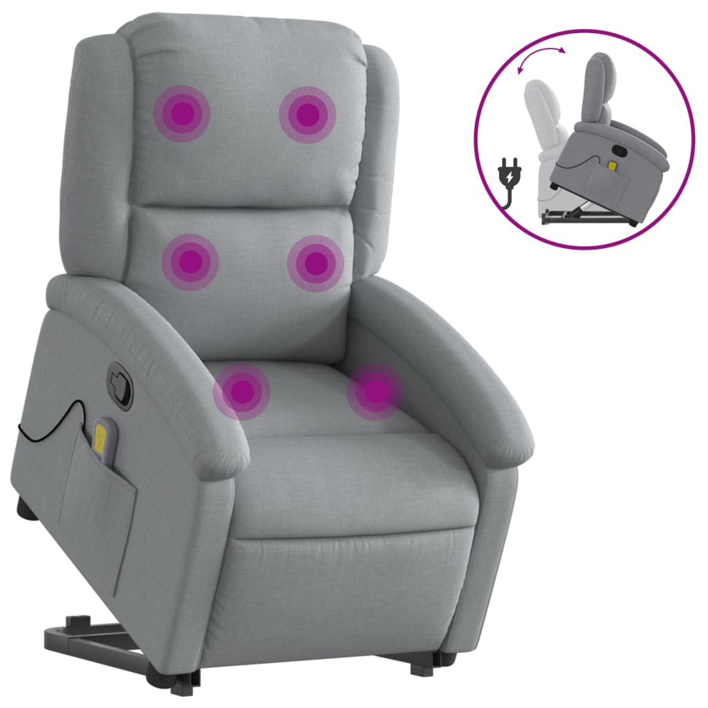 Poltrona Alzapersona Massaggi Reclinabile Grigio Chiaro Tessuto - homemem39