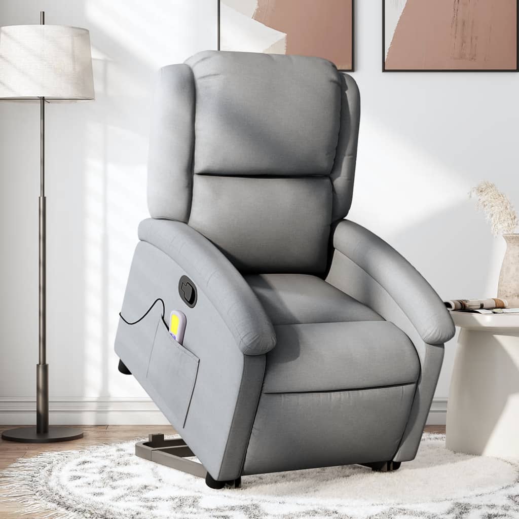 Poltrona Alzapersona Massaggi Reclinabile Grigio Chiaro Tessuto - homemem39