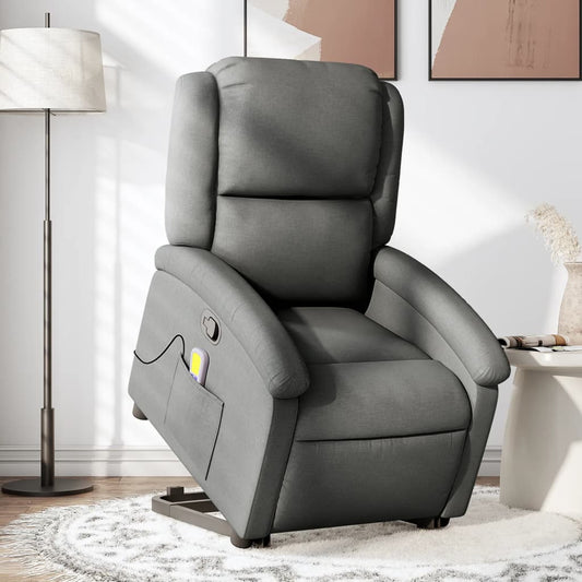 Poltrona Alzapersona Massaggi Reclinabile Grigio Scuro Tessuto - homemem39
