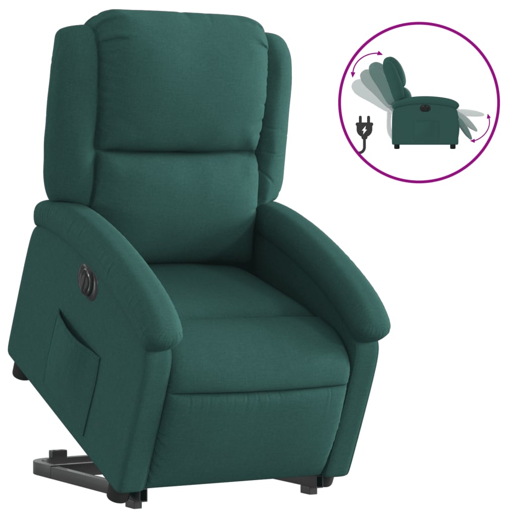 Poltrona Alzapersona Reclinabile Elettrica Verde Scuro Tessuto | homemem39