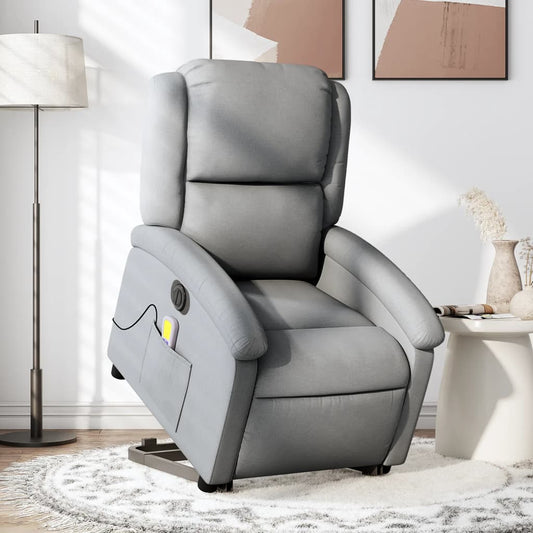 Poltrona Alzapersona Massaggi Elettrica Grigio Chiaro Tessuto - homemem39