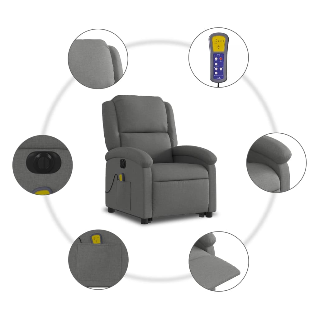 Poltrona Alzapersona Massaggi Elettrica Grigio Scuro Tessuto - homemem39