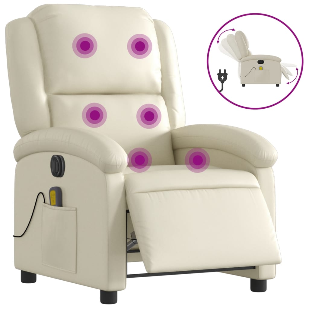 Poltrona Massaggiante Elettrica Reclinabile Crema Similpelle | homemem39