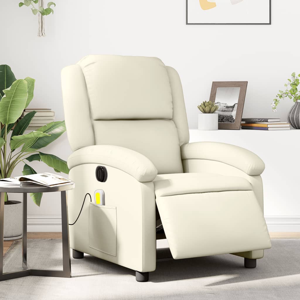 Poltrona Massaggiante Elettrica Reclinabile Crema Similpelle | homemem39