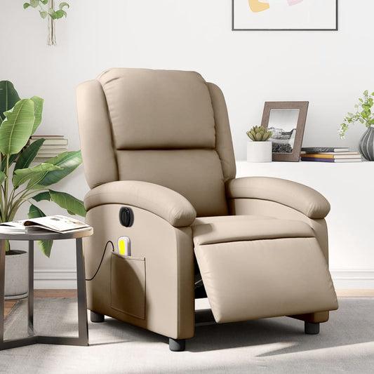 Poltrona Reclinabile Massaggio Elettrica Cappuccino Similpelle - homemem39