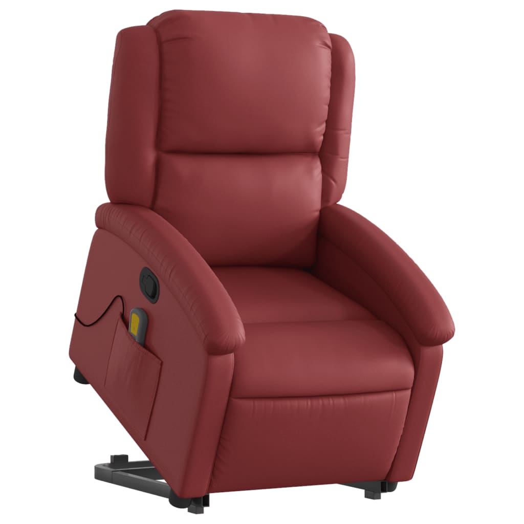 Poltrona Alzapersone Massaggi Reclinabile Rosso Vino Similpelle - homemem39