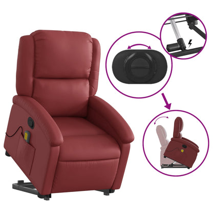 Poltrona Alzapersone Massaggi Reclinabile Rosso Vino Similpelle - homemem39