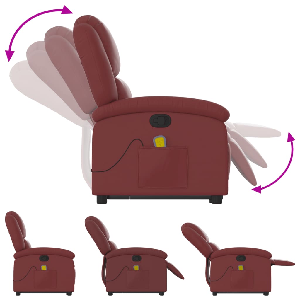 Poltrona Alzapersone Massaggi Reclinabile Rosso Vino Similpelle - homemem39