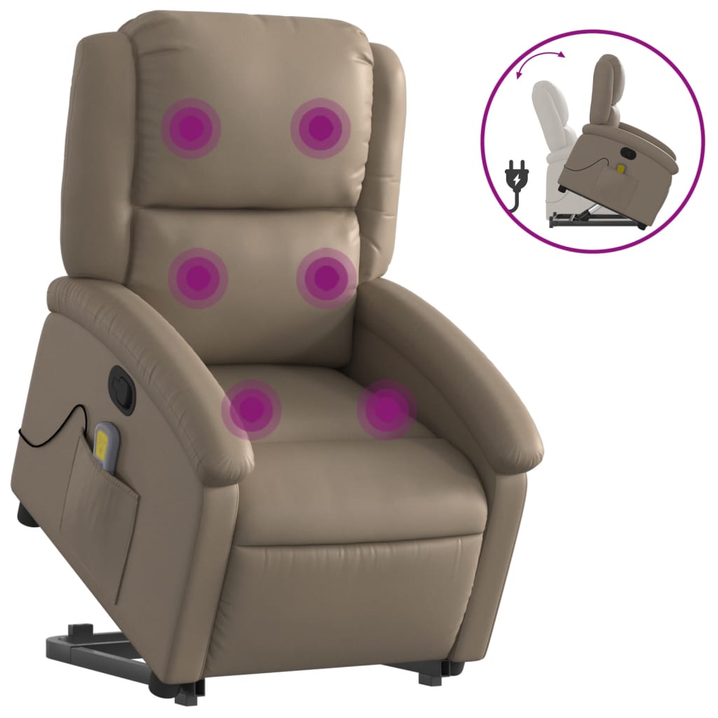 Poltrona Alzapersone Massaggi Reclinabile Cappuccino Similpelle - homemem39