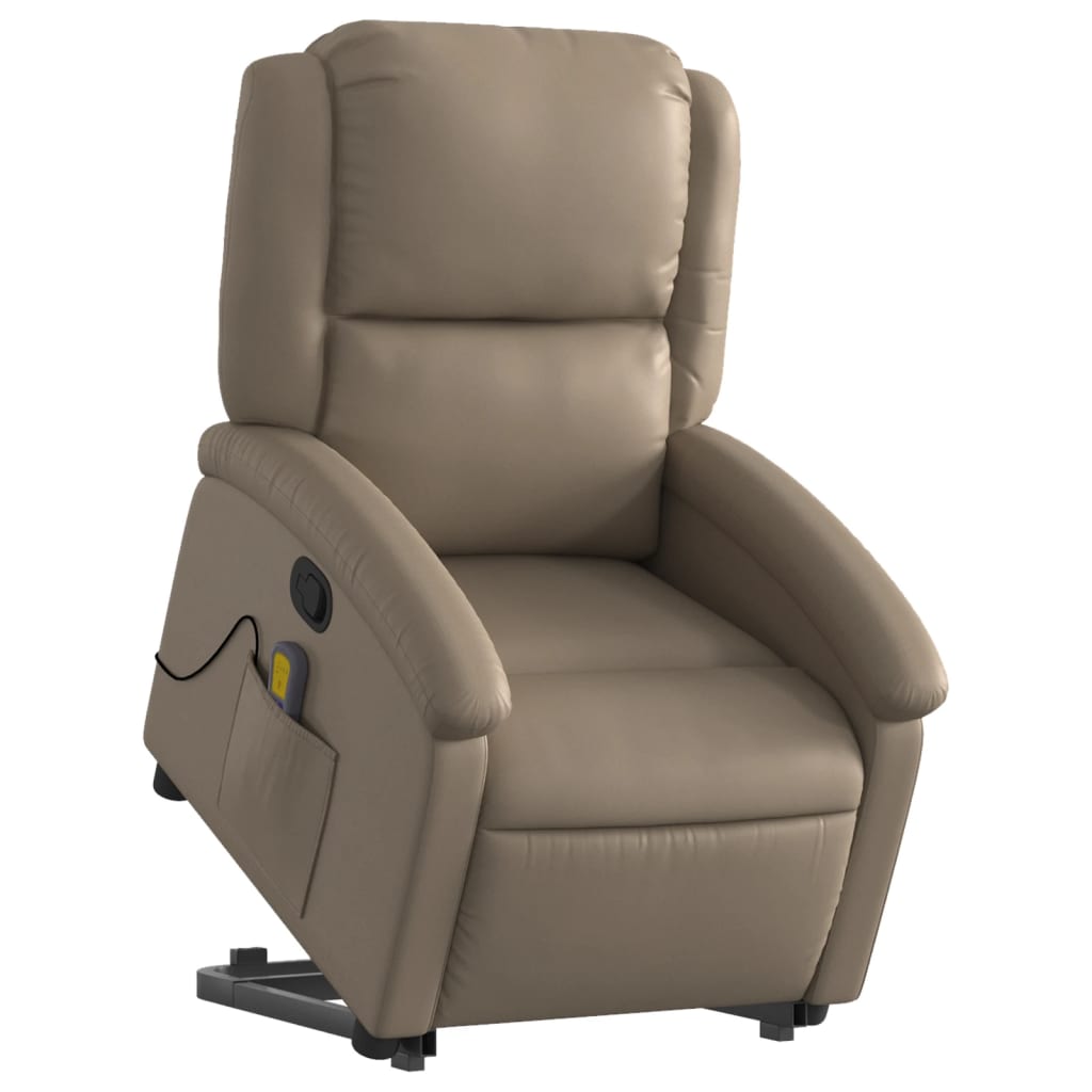 Poltrona Alzapersone Massaggi Reclinabile Cappuccino Similpelle - homemem39