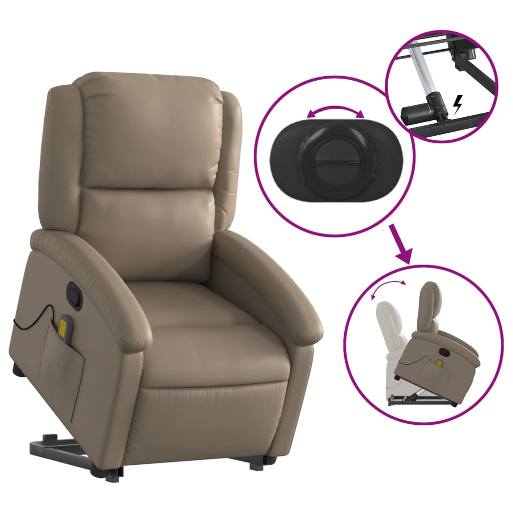 Poltrona Alzapersone Massaggi Reclinabile Cappuccino Similpelle - homemem39