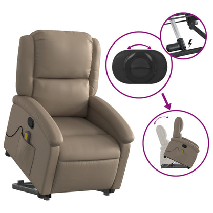 Poltrona Alzapersone Massaggi Reclinabile Cappuccino Similpelle - homemem39