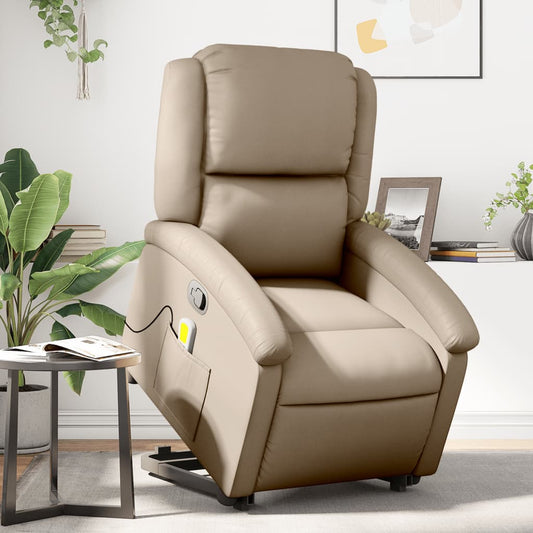 Poltrona Alzapersone Massaggi Reclinabile Cappuccino Similpelle - homemem39