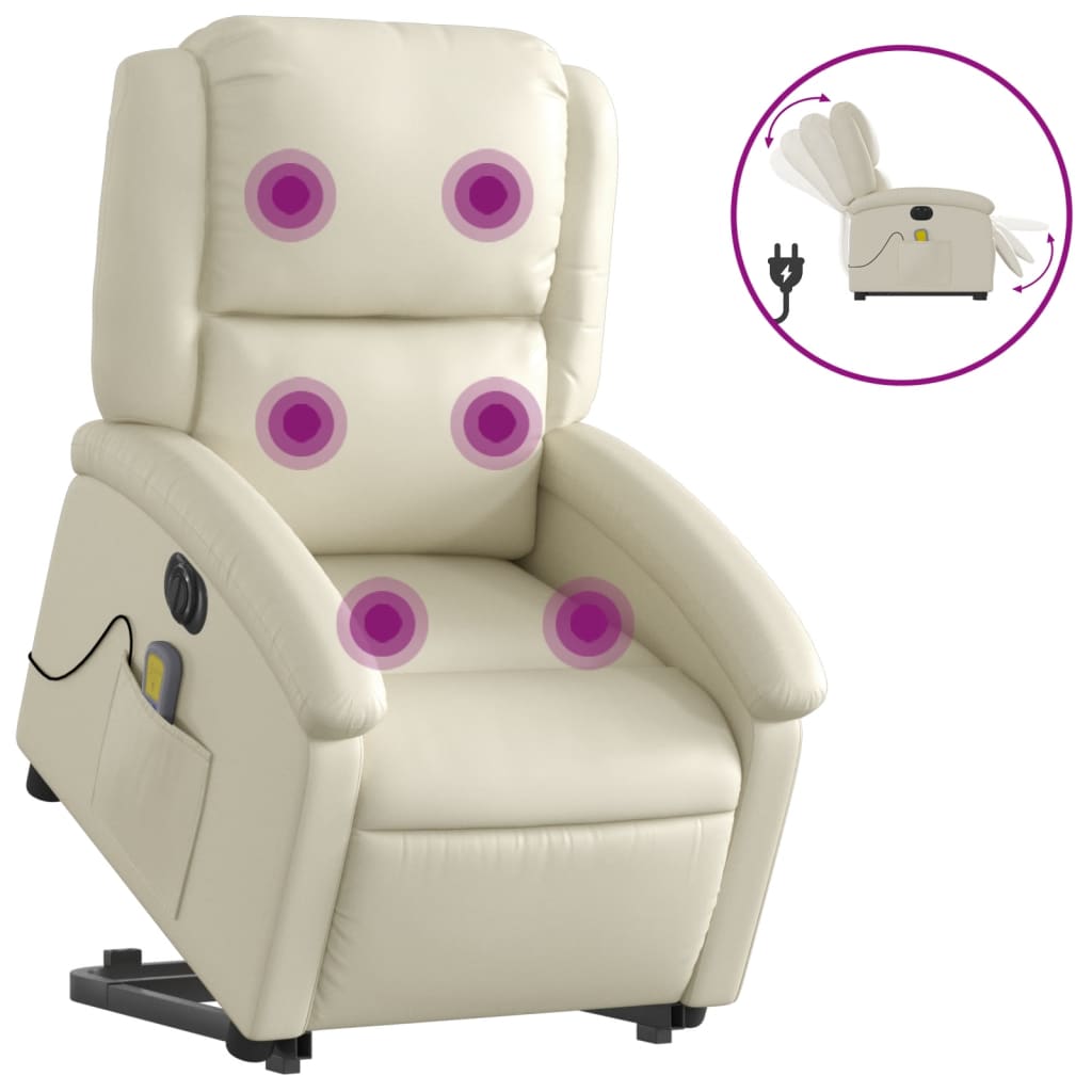 Poltrona Alzapersona Elettrica Reclinabile Crema in Similpelle | homemem39