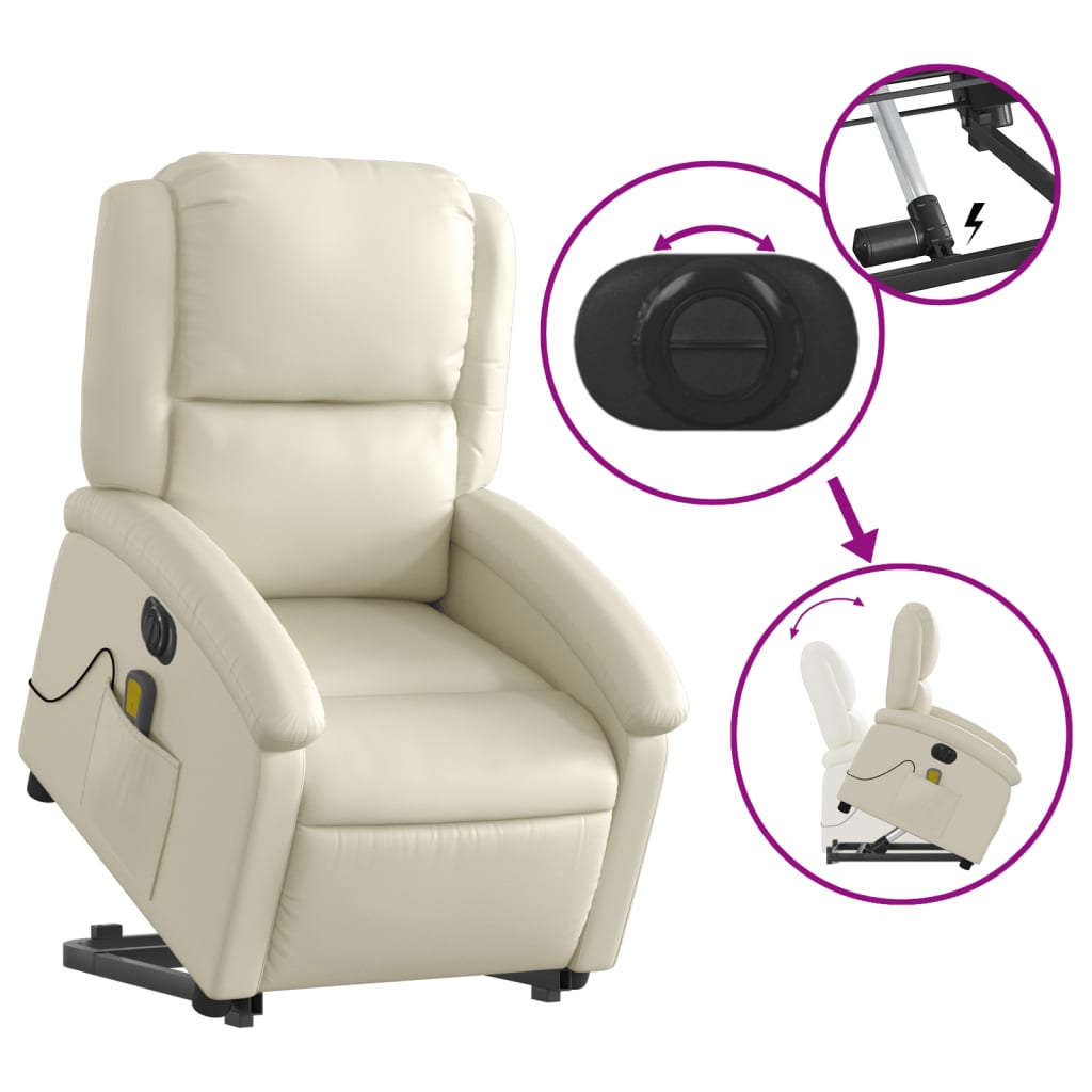 Poltrona Alzapersona Elettrica Reclinabile Crema in Similpelle | homemem39