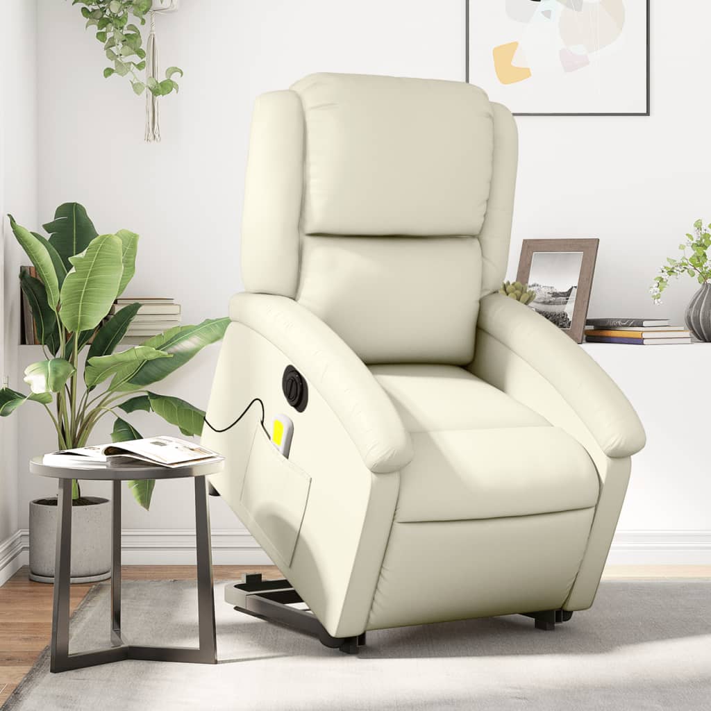 Poltrona Alzapersona Elettrica Reclinabile Crema in Similpelle | homemem39