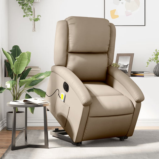 Poltrona Alzapersona Massaggio Elettrica Cappuccino Similpelle - homemem39