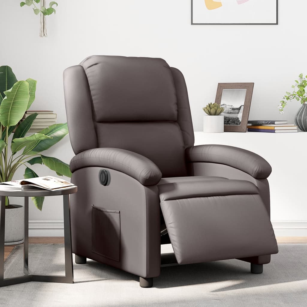 Poltrona Reclinabile Elettrica Marrone Scuro in Vera Pelle | homemem39
