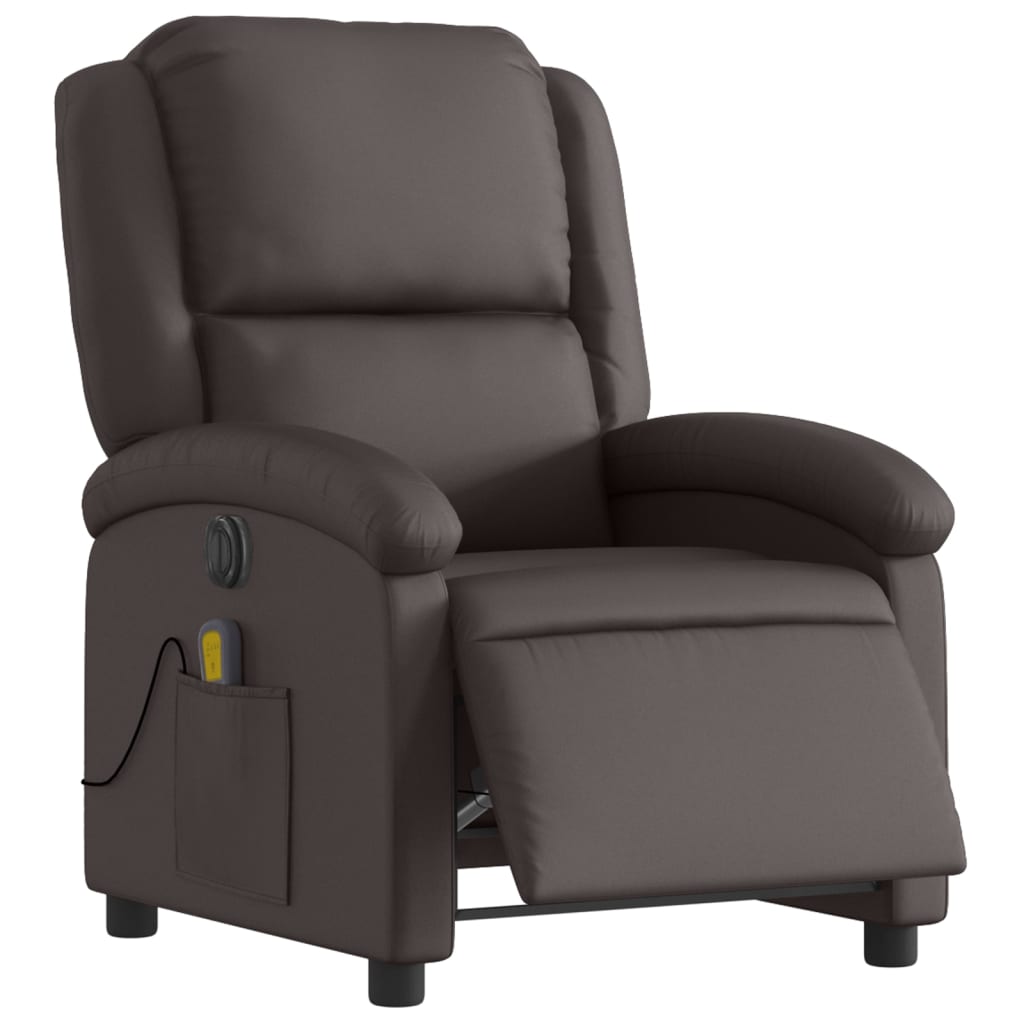 Poltrona Massaggi Reclinante Elettrica Marrone Scuro Vera Pelle | homemem39