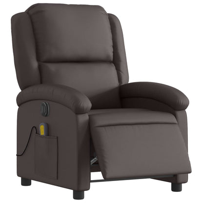 Poltrona Massaggi Reclinante Elettrica Marrone Scuro Vera Pelle | homemem39
