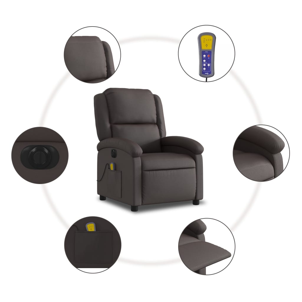 Poltrona Massaggi Reclinante Elettrica Marrone Scuro Vera Pelle | homemem39