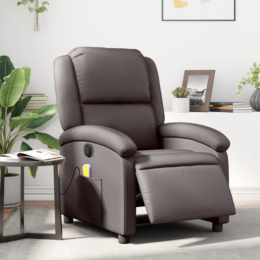Poltrona Massaggi Reclinante Elettrica Marrone Scuro Vera Pelle | homemem39